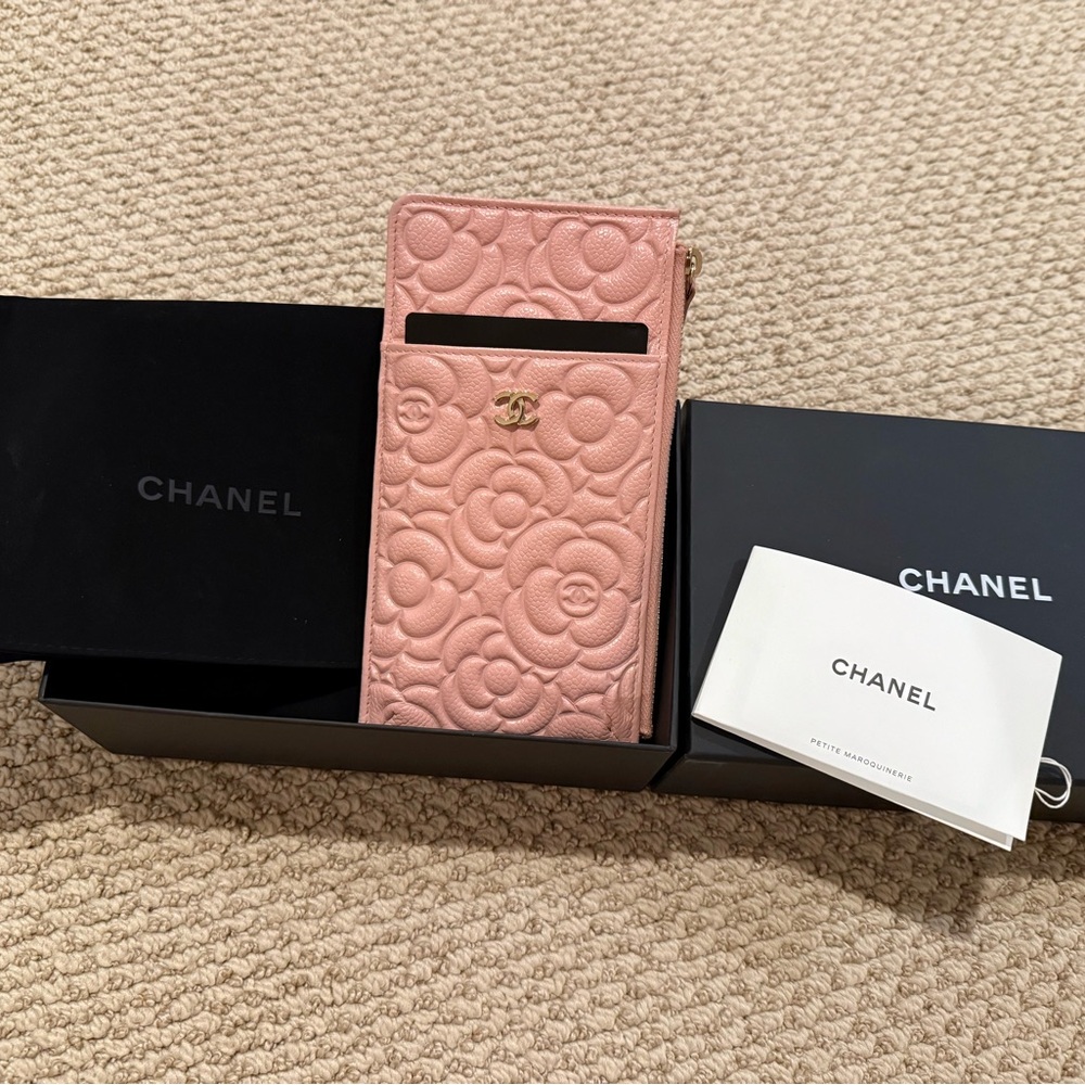 CHANEL Pink Camellia Card Holder